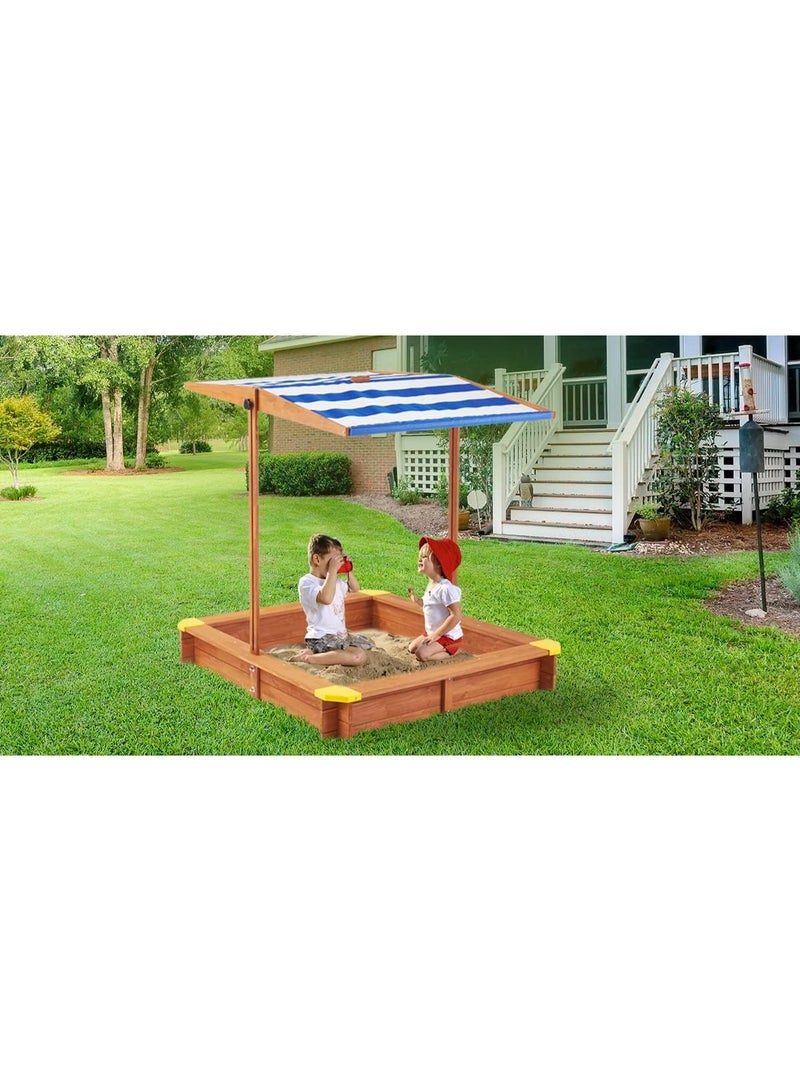 Mederra Kids Sandbox with Cover, 46" Wooden Sand Box w/Adjustable Canopy, Large Outdoor Cedar Sandpit for Backyard Play - Image 2